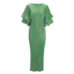 Emerald Green Pleated Midi Dress