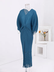 Teal Sculpted Pleated Kaftan Dress
