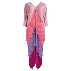 Rose Cascade Pleated V-Neck Maxi Dress