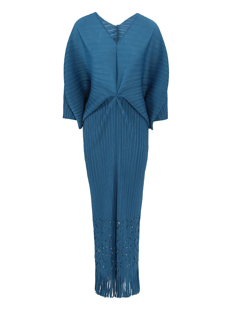 Teal Sculpted Pleated Kaftan Dress