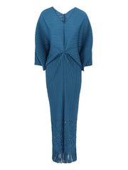 Teal Sculpted Pleated Kaftan Dress