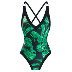Vibrant Jungle Leaf Design Swimsuit