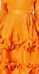 Mustard Pleated Midi Dress