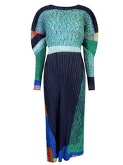 Abstract Colorblock Pleated Midi Dress