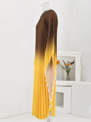 Elegant Olive Ombre Pleated Maxi Dress