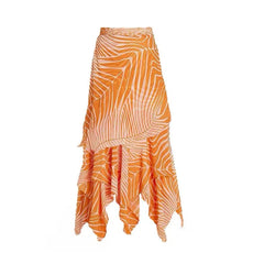 Sunny Citrus Swirl One-Shoulder Bikini with Floral Detail and Ruffle Sarong