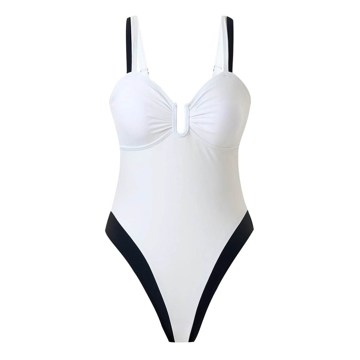 Classic Monochrome Swimsuit with Twist-Front Black Sarong