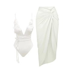 New Flower Deep V Neck Swimwear