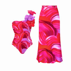 Vibrant Floral Print Swimsuit with Ruffle Details