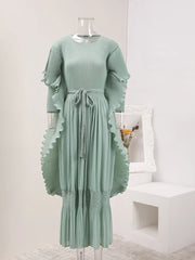 Ruffle Sleeve Pleated Midi Dress