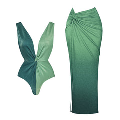 Two-Tone Twisted V-Neck Swimsuit