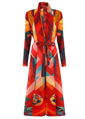 Geometric Mosaic Belted Maxi Dress