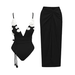 New Flower Deep V Neck Swimwear