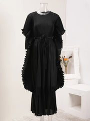 Ruffle Sleeve Pleated Midi Dress