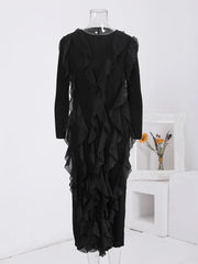 Elegant Black Ruffle Mesh Maxi Dress