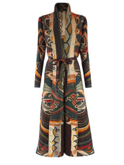 Geometric Mosaic Belted Maxi Dress