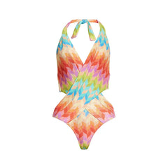 Bold Zigzag Design Halter Cutout Swimsuit