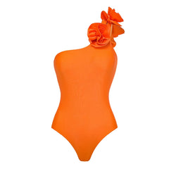 Vibrant Orange One-Shoulder Ruffle Swimsuit