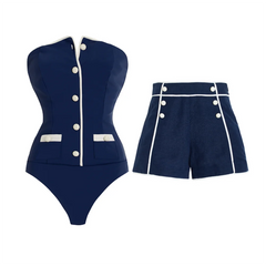 Retro Navy and White Swimsuit