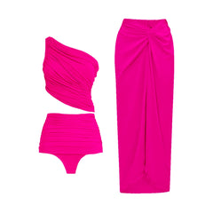 Riviera Fuchsia Asymmetrical Swimsuit with Ruched Detail and Twist Wrap