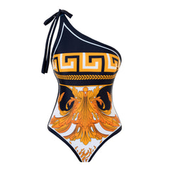 Ornate Gold & Black Strapless Swimsuit