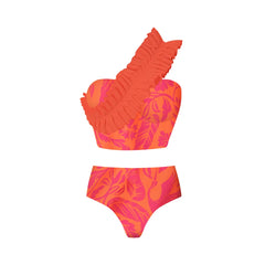 Asymmetrical Ruffle High-Waist Swimsuit