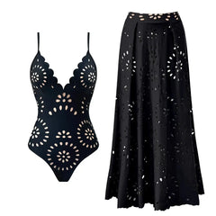 Intricate Cutout Design Swimsuit with Scalloped Trim