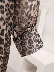 Chic Leopard Print Sheer Button-Down Midi Dress