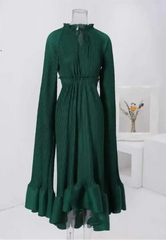 Emerald Green Pleated A-Line Dress