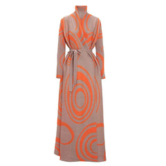 Retro Vortex Belted Maxi Dress