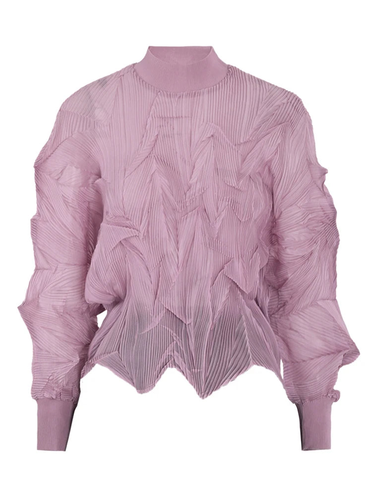 Lavender Sculpted Pleated Mesh T-shirt