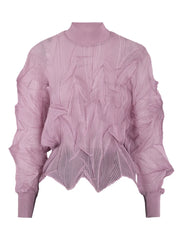 Lavender Sculpted Pleated Mesh T-shirt