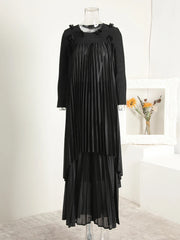 Modest Camel Pleated Layered Maxi Dress