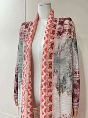 Tribal Print Long Pleated Kimono