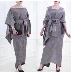 Asymmetric Pleated Kaftan Dress