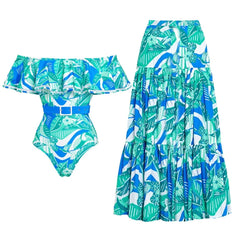 Tropical Off-Shoulder Ruffle Swimsuit