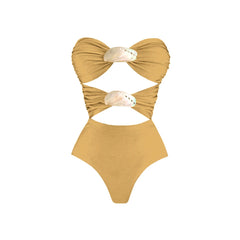 Golden Shell Cut-Out One-Piece Swimsuit