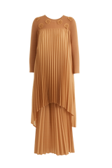 Modest Camel Pleated Layered Maxi Dress