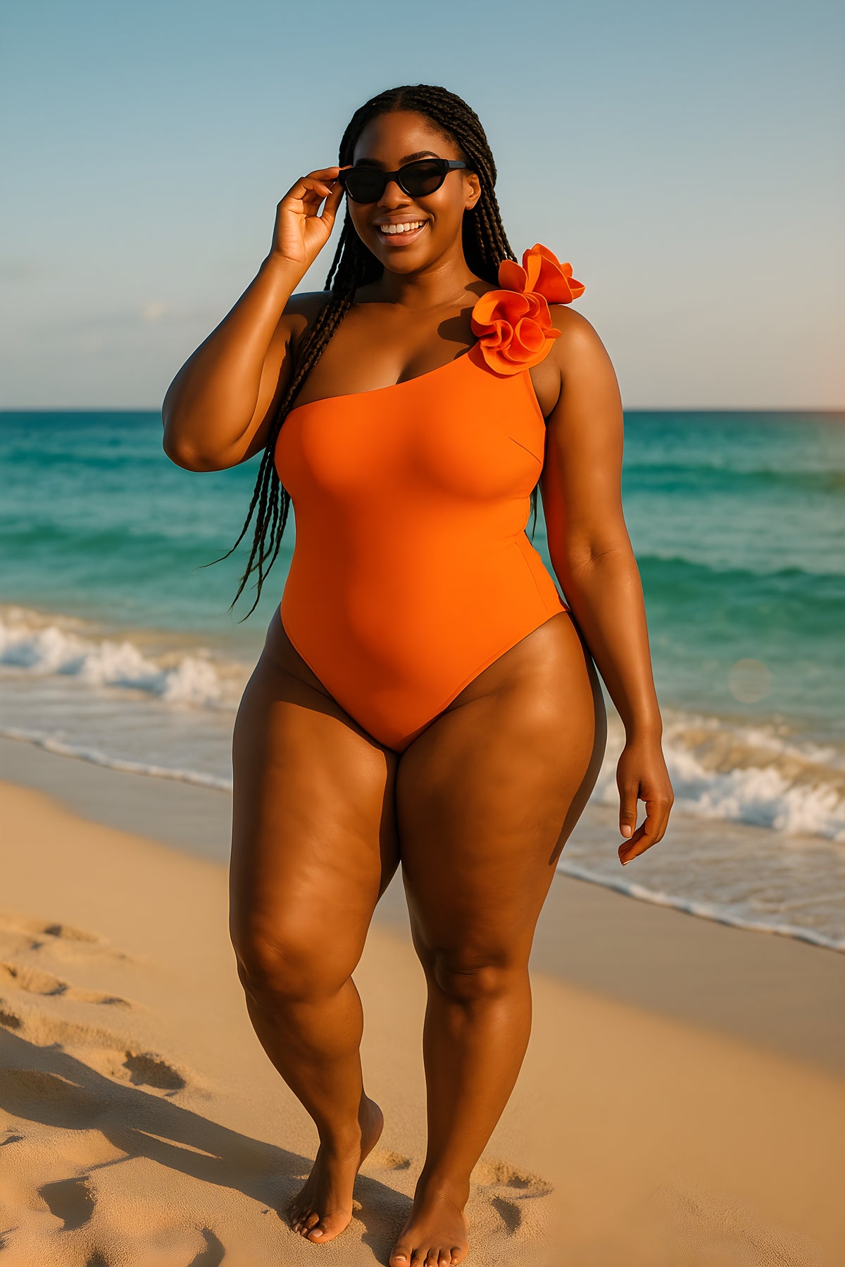 Vibrant Orange One-Shoulder Ruffle Swimsuit