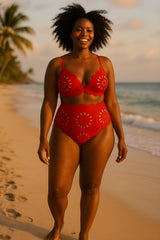 Intricate Cutout Design Swimsuit with Scalloped Trim