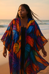Elegant Butterfly Wing Print Flowing Duster Kimono Dress