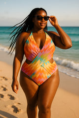 Bold Zigzag Design Halter Cutout Swimsuit