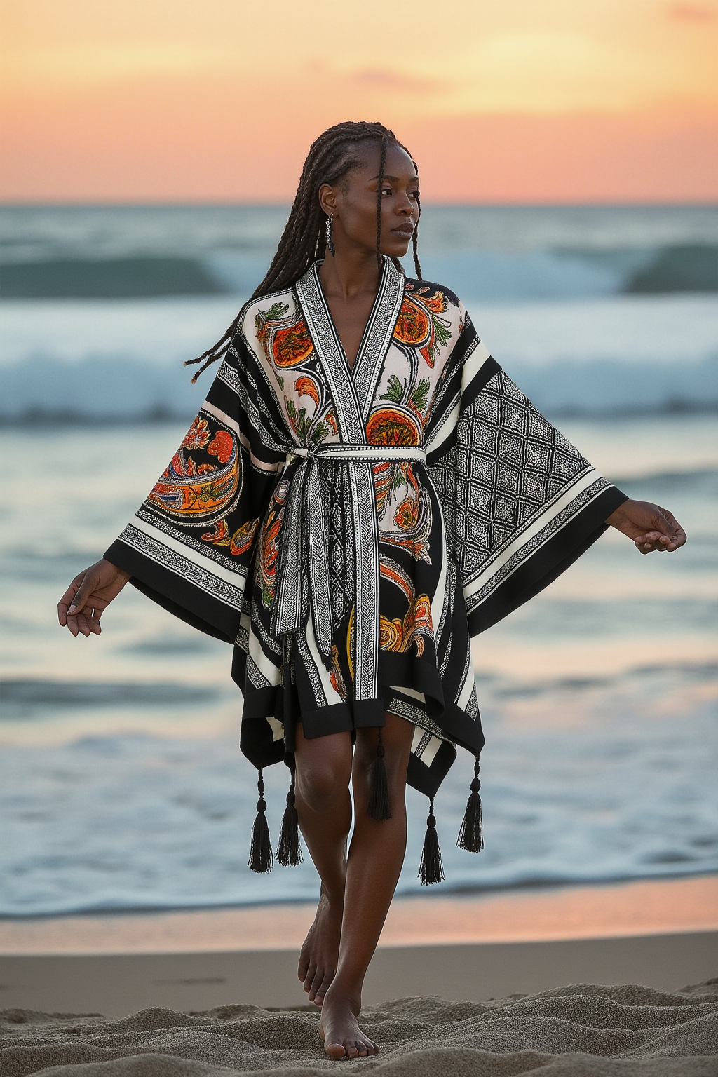 Ethnic Pattern Open Front Kimono