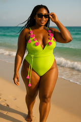 New Flower Deep V Neck Swimwear
