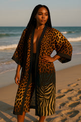 Tropical Animal Print Open Front Kimono