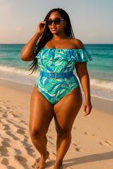 Tropical Off-Shoulder Ruffle Swimsuit